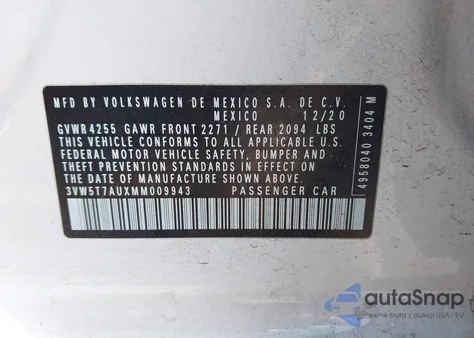 2021 Volkswagen Golf Gti 2.0T Autobahn/2.0T S/2.0T Se z USA, uszkodzony, nr VIN 3VW5T7AUXMM009943